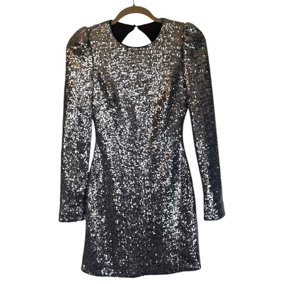 NWT Rachel Zoe Silver Sequin Karlee Backless Long-Sleeve Mini Dress- Size 2 - Picture 6 of 12
